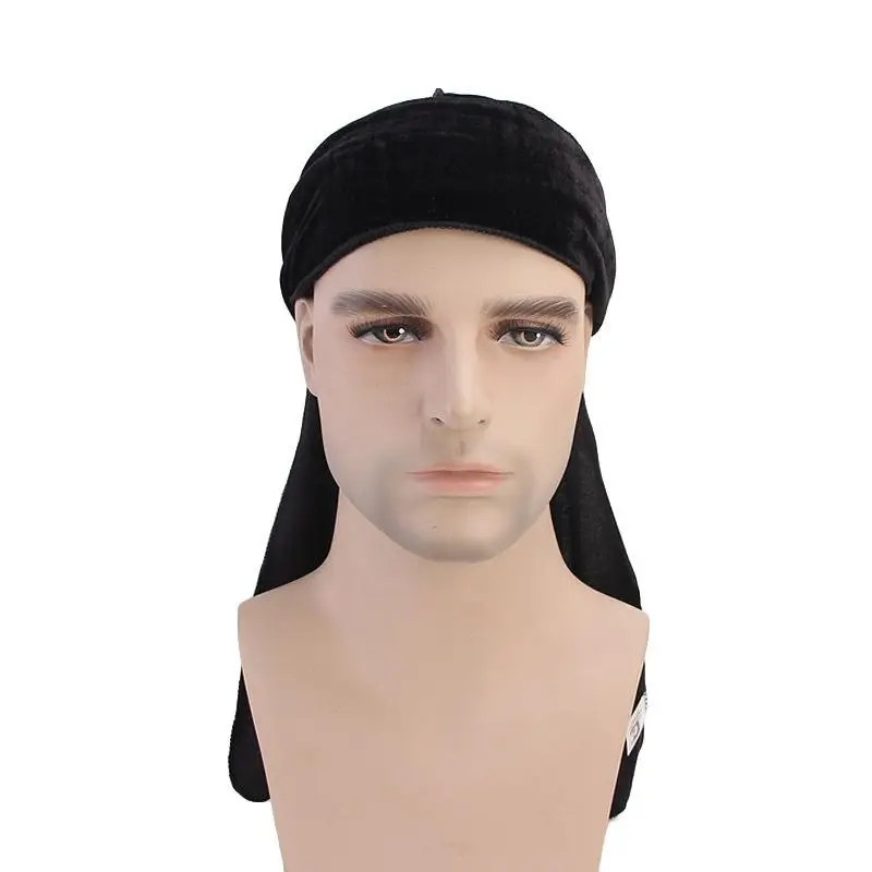 12PCS Long Tail Pirate Head Cap Fashion Dragon Pattern Velvet Elastic Durag Headwrap Women and Men Turban Bandanas Random Color
