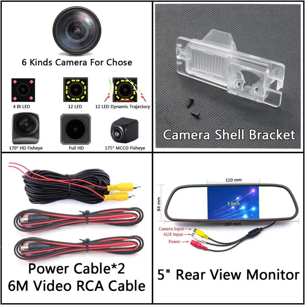Camera 5 inch Mirror 175 градусов рыбий глаз MCCD 12LED HD камера заднего вида для Ssangyong Rexton Kyron Korando Actyon монитор парковки автомобиля - Название цвета: Camera 5 inch Mirror