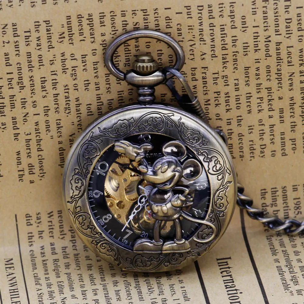 New Antique Fashion Hollow Mouse Hexagon Hand-wind Mechanical Pocket Watches with Chian For Men Women PJX1309 | Наручные часы