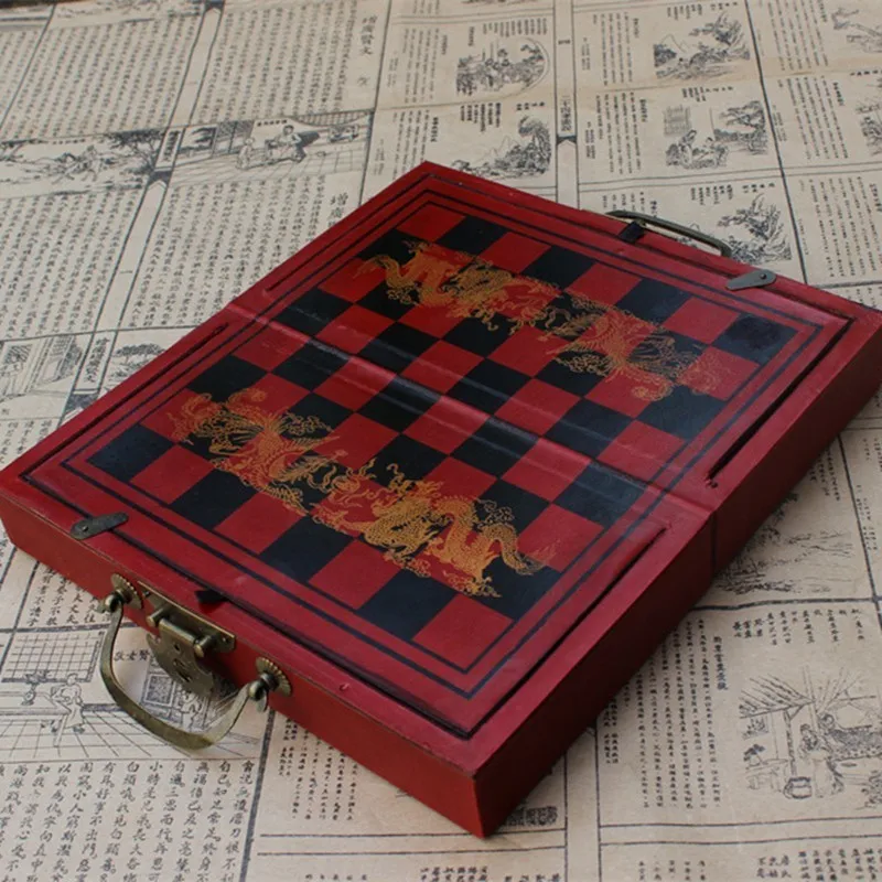 Yernea Antique Chess Terracotta Warriors Three-dimensional Pieces Wooden Folding Chessboard Small Christmas Gifts | Спорт и