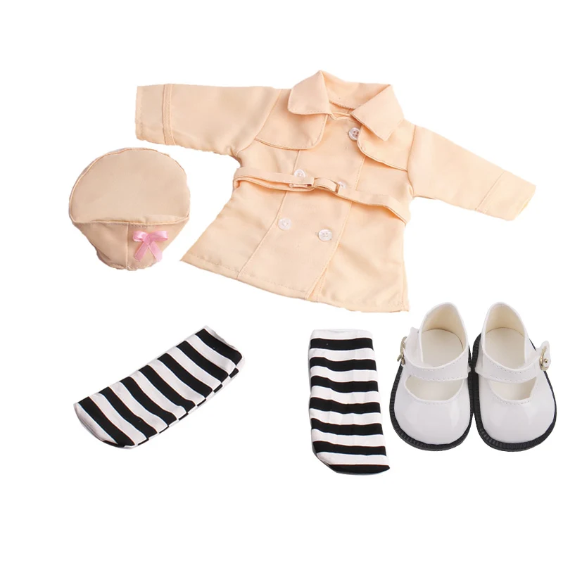 Beige 18 дюймовая кукольная одежда для девочек, розовый свитер, повседневный костюм с обувью, американское платье для новорожденных, детские игрушки, подходят для 43 см, детские куклы c46 - Цвет: Beige