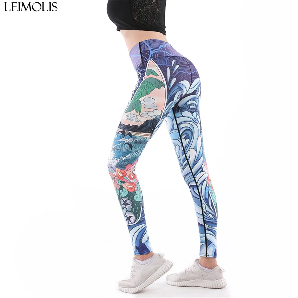 Женские леггинсы для фитнеса LEIMOLIS готические с высокой талией и цветочным