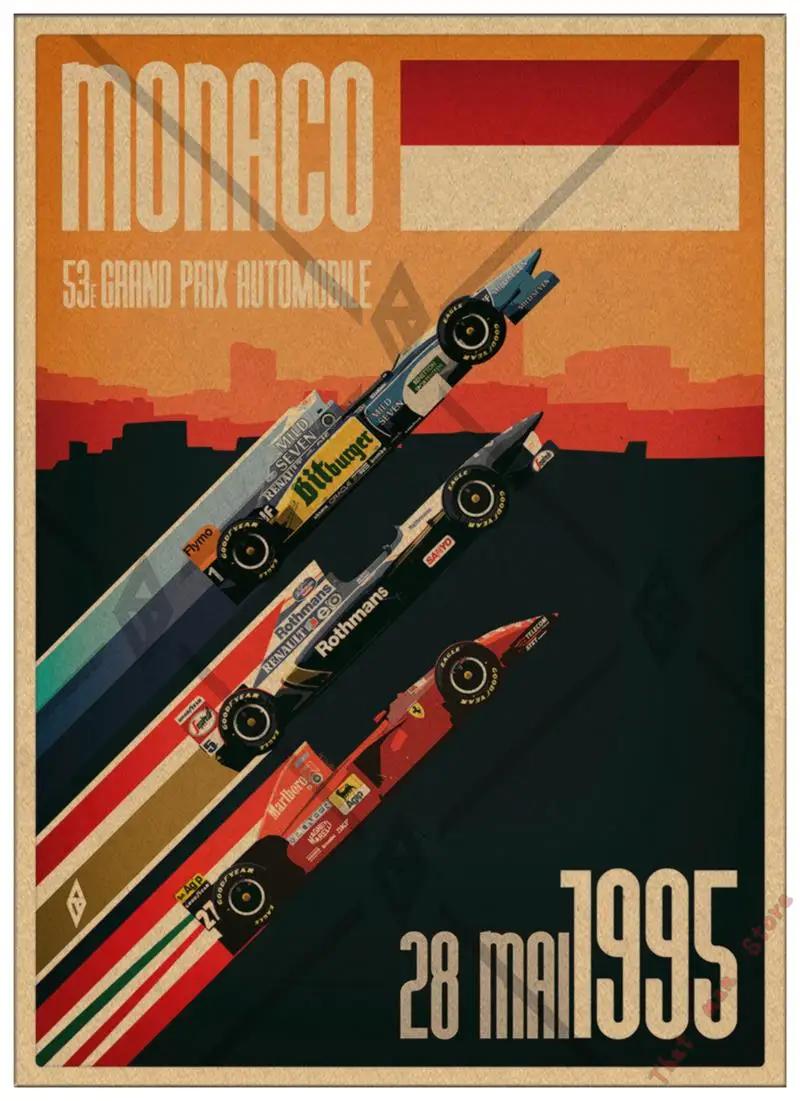 Супер гоночный Ретро мотор Monaco 1937 старинный автомобиль для путешествий, классический винтажный постер, сделай сам, домашний декор из крафт-бумаги