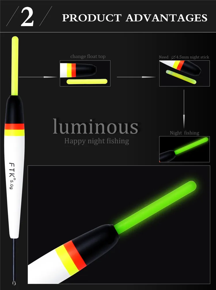 FTK Barguzinsky Fir светильник в темноте 5 шт./лот поплавок длина 15,5-17 см поплавок вес 2 г-5 г смешанные цвета для ловли карпа