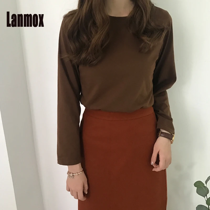 Lanmox Повседневное хлопка Harajuku футболка Для женщин топы весна осень краткое с