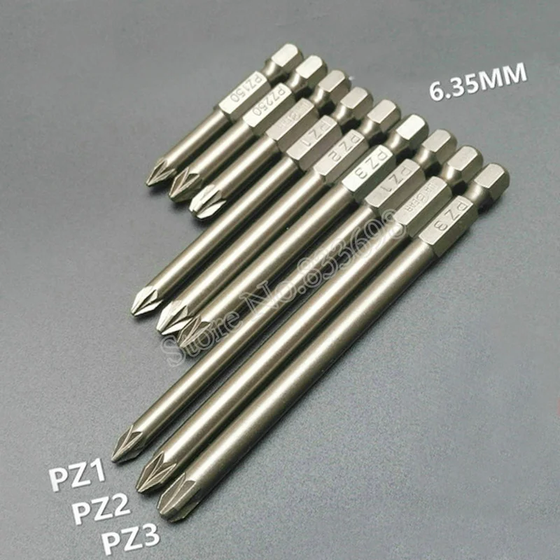 9pcs HRC60 3 шт. набор магнитных отверток Pozidriv Pozi PZ1 PZ2 PZ3 1/" хвостовик S2 электрическая дрель-отвертка бит инструменты - Цвет: 9pcs