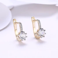 female blue white cubic zircon buckle stud earrings for women rose gold color female earrings ladies jewelry wholesale
