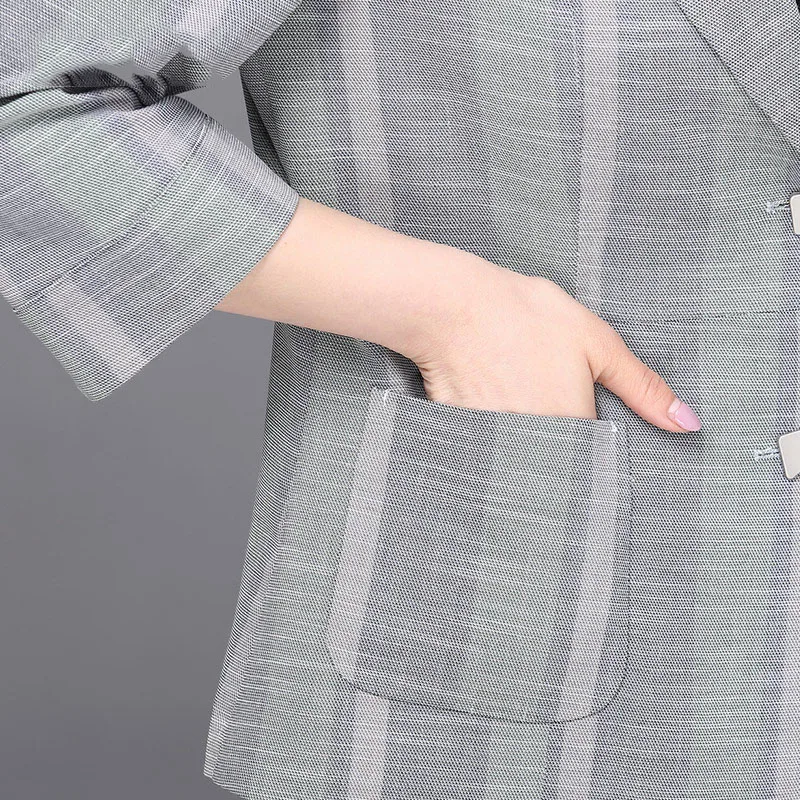 

New 2019 spring summer thin blazers women fashion elegant 3/4 sleeve notched collar short jacket plus size L - XXXXXL