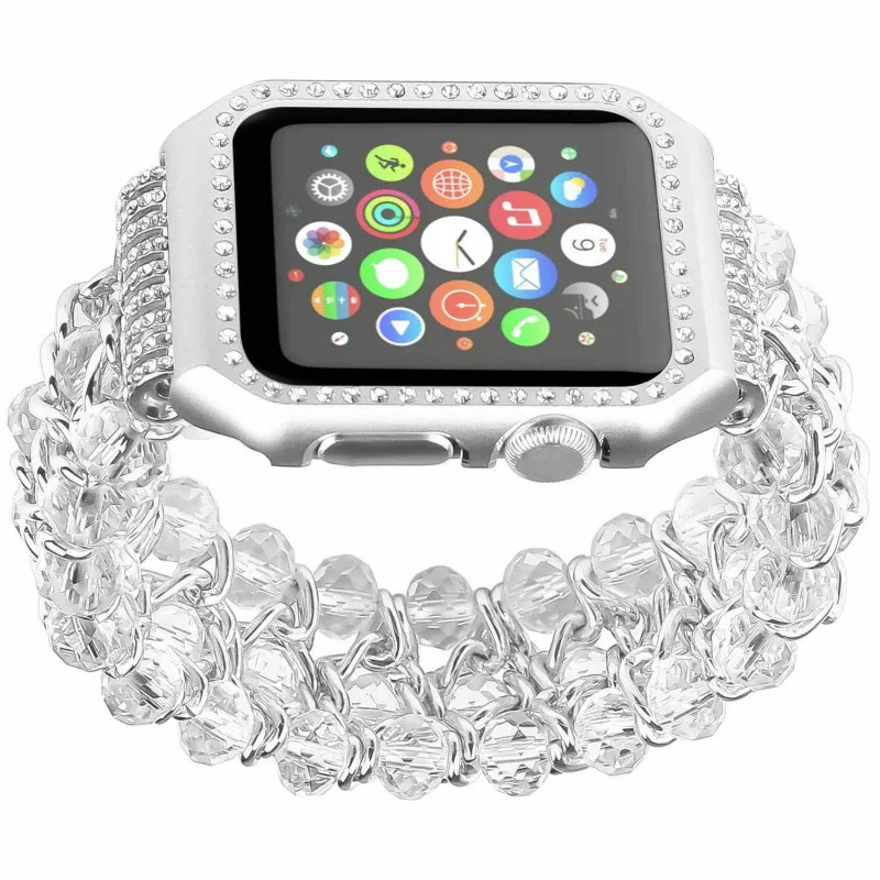 Для женщин агат стрейч браслет для Apple Watch группа 38/42 мм изделия ремешок для iWatch серии 3 2 1 ремень w Bling Защитная крышка