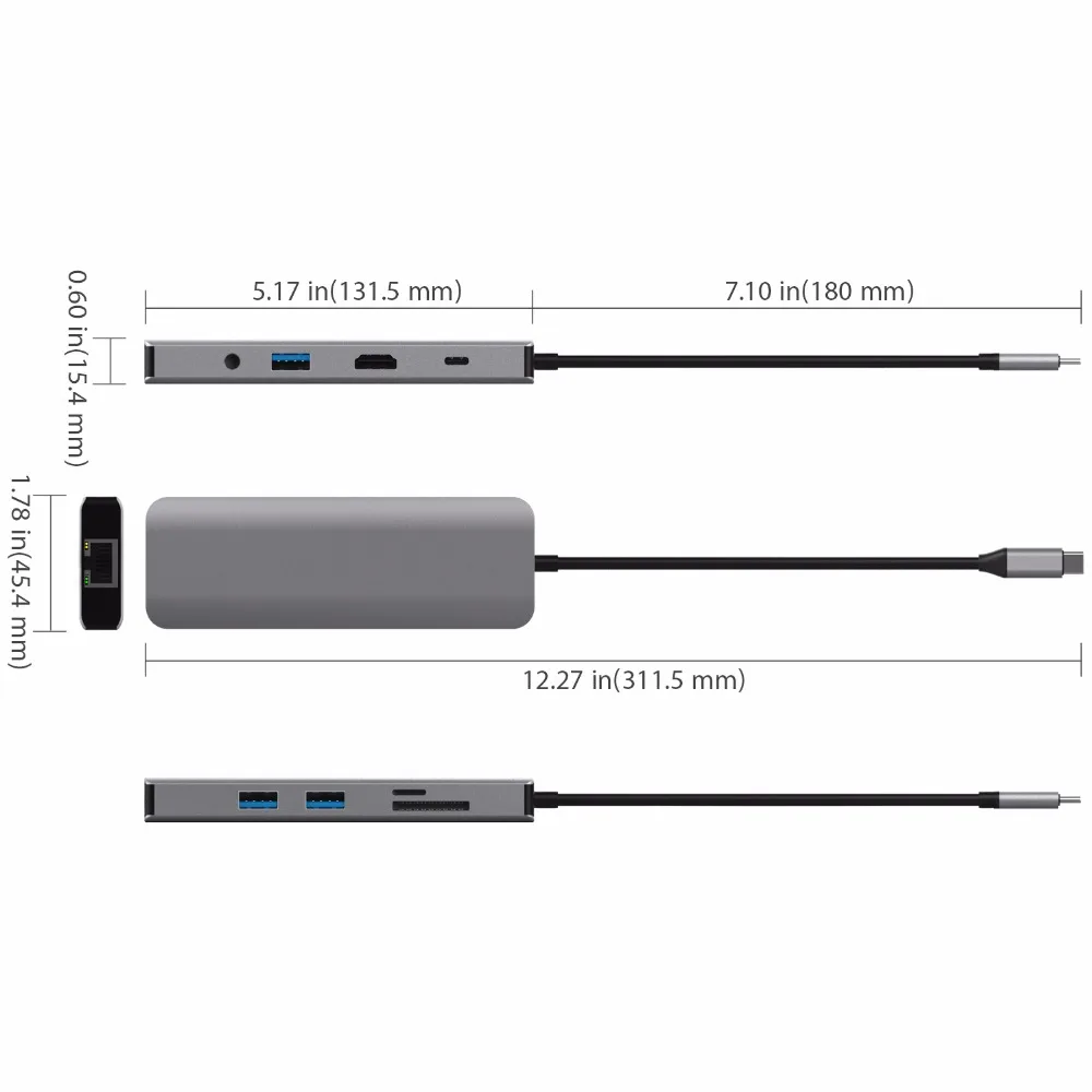 USB концентратор с разъемом для наушников 3 5 Thunderbolt 0 мм|USB-хабы| |