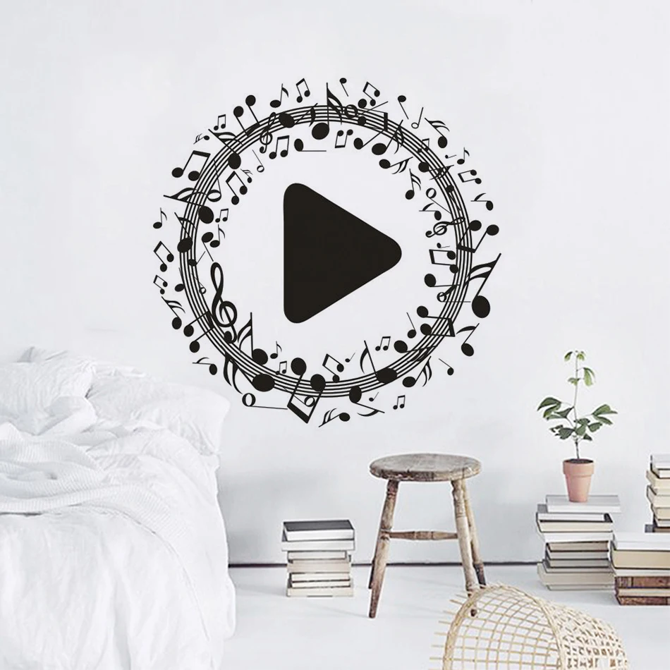 Музыкальная кнопка пуска Наклейка на стену музыкальная песня заметки Настенные
