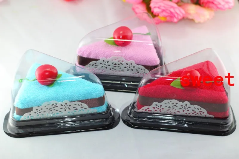 

Festive Supplies Event Party Favors 20*20CM solid fiber Small Triangle Sanming Cake towel With Box wedding gift 30pcs/lots
