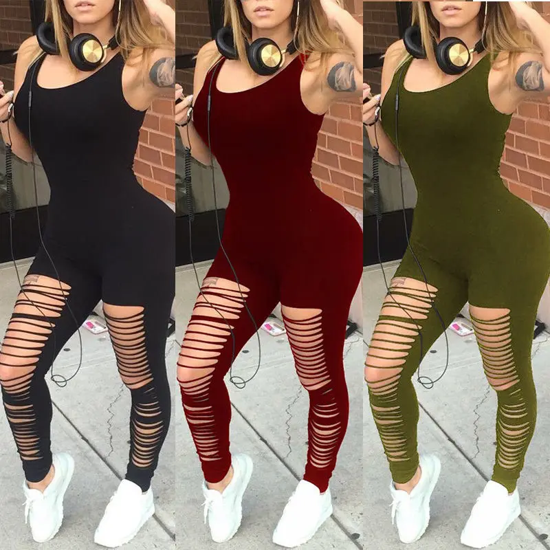 

Hot Women Casual Sleeveless Sleeveless O neck Cotton Bodysuit Long Pants