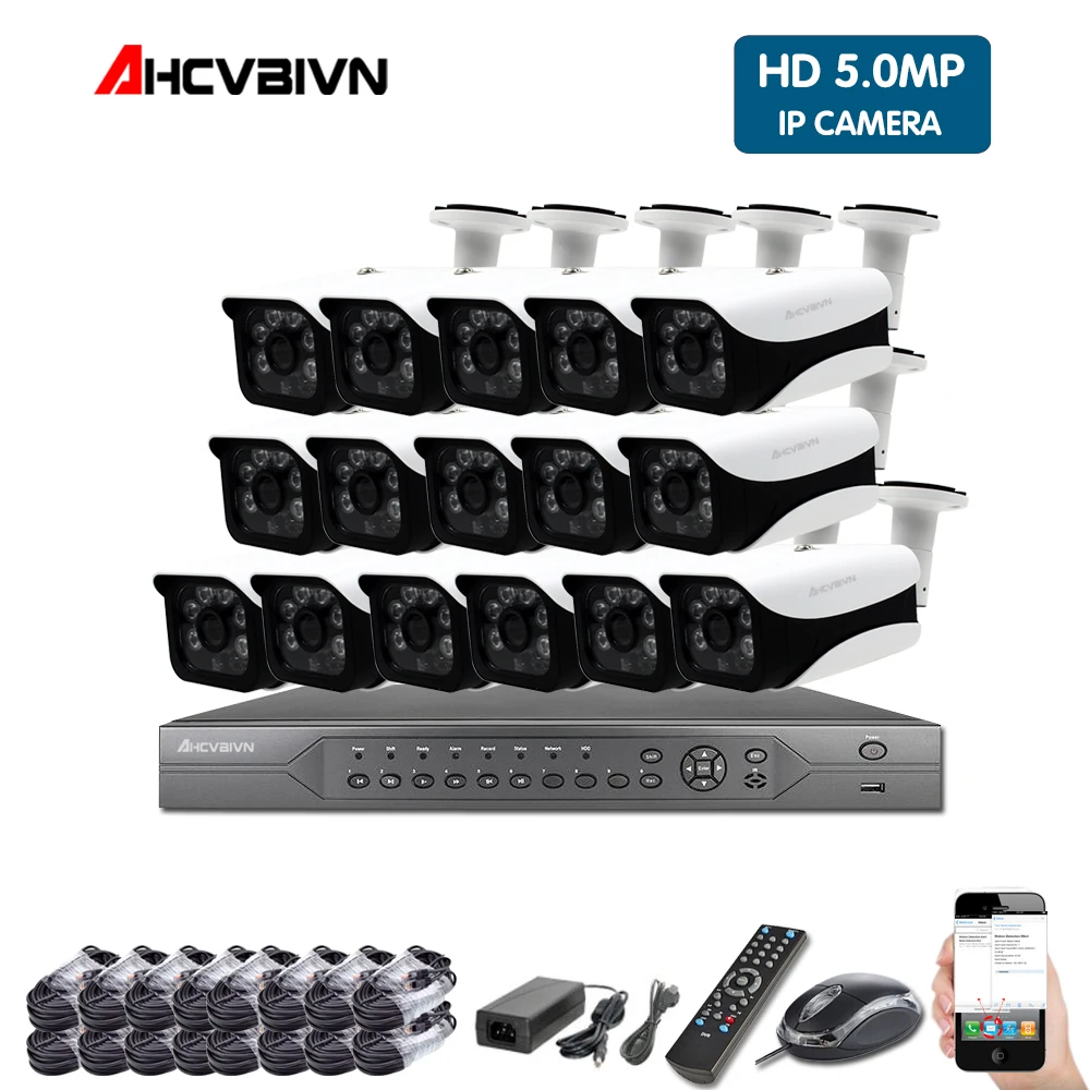 Комплект уличной видеокамеры AHCVBIVN 16 каналов 5 МП POE NVR PoE IP камера запись звука Onvif