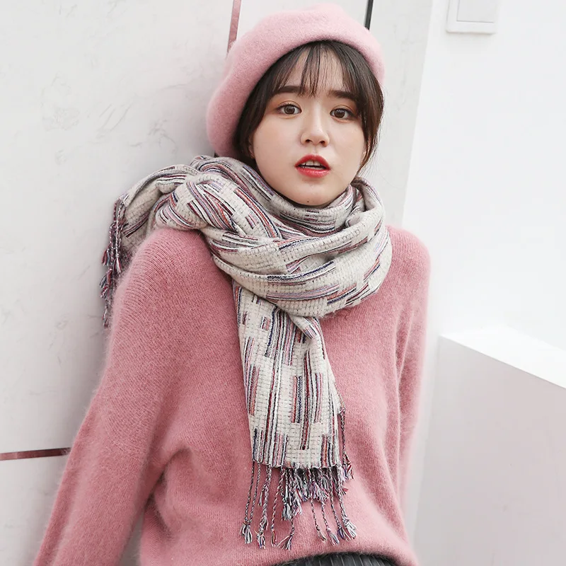 2018 New Autumn Winter Fashion Geometric Tassel Scarf Women's Warm Cashmere-like Long-style Jacquard Pashmina Scarves WJ2006 |