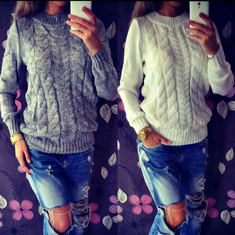 

New Women Loose Long Sleeve Vintage Twist pattern Sweater Knitted Coat Jacket Outwear pullover sweater for women