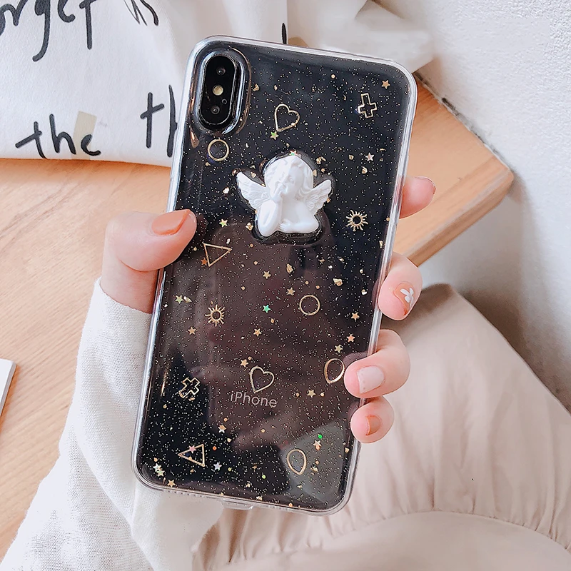 От Jenny эпоксидные блестки для iPhone x xr xs max 66s 78 Plus 11Pro стерео маленький ангел Прозрачный мобильный телефон мягкий чехол
