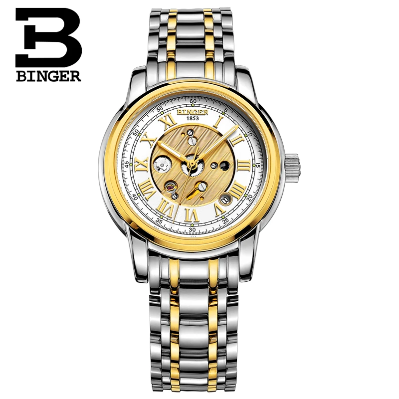 

Switzerland men's watch luxury brand Wristwatches BINGER Mechanical clock waterproof full stainless steel watch B1159G-2