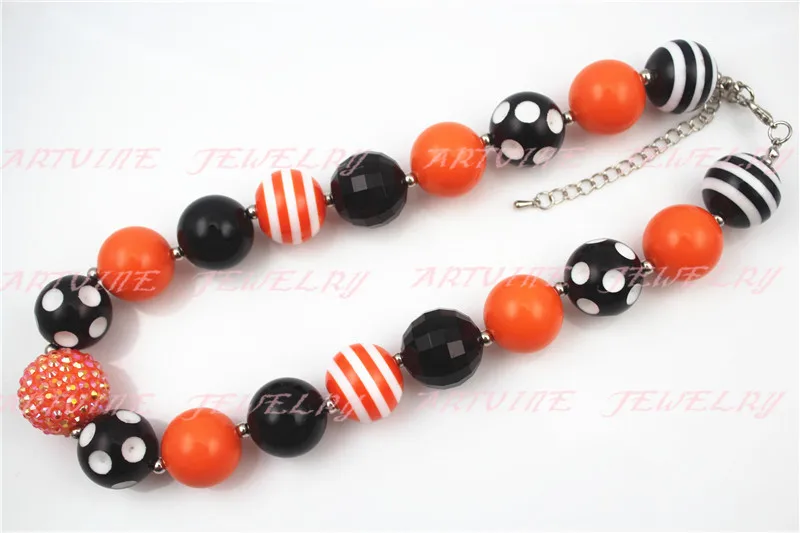 Массивная бусина в горошек для девочек черная и оранжевая жвачка Хэллоуина