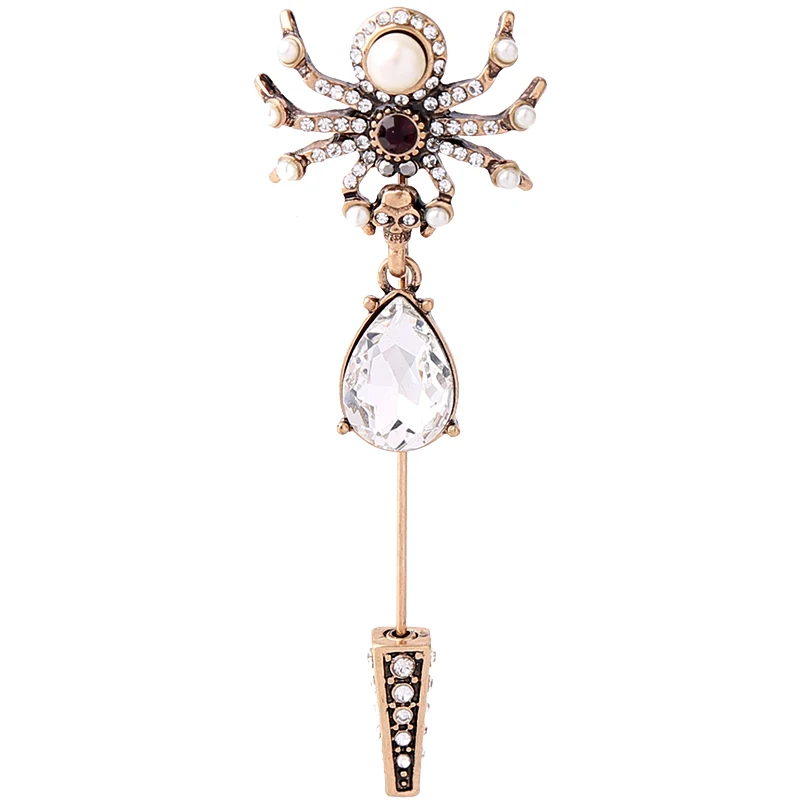Spider Brooches KISS ME хрустальные капли черепа Броши пауки для женщин персонализированные модные насекомые винтажные булавки аксессуары - Окраска металла: Spider Brooches