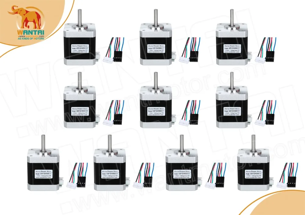 

10 шт. Wantai 4lead Nema17 шаговый двигатель 42BYGHW609L20P1-X2 56oz-in 40 мм 1,7a, D-вал с разъемом, CE ROSH ISO CNC 3D принтер