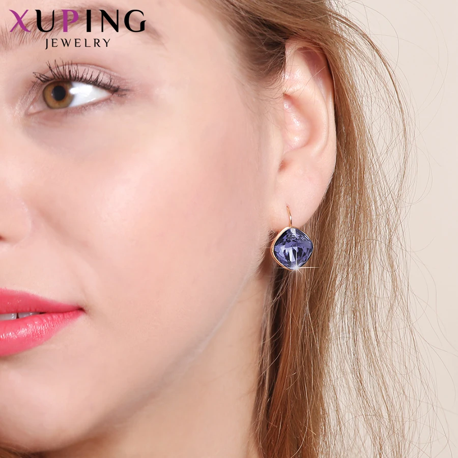 Xuping романтические серьги-кольца с кристаллами Swarovski золотого цвета, изысканные вечерние ювелирные изделия, подарок для женщин и девочек M76/M77/M78-20371