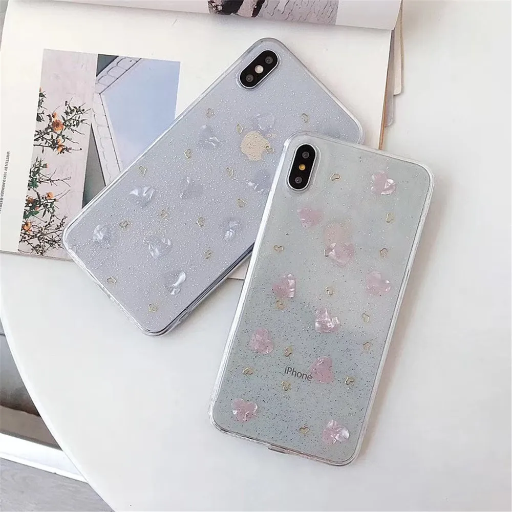 Fashion Glitter Epoxy LOVE girl Clear Case For iPhone 7 8 6s 6 Plus Gravel flash Gold plating Cover X XS Max Xr Coque |