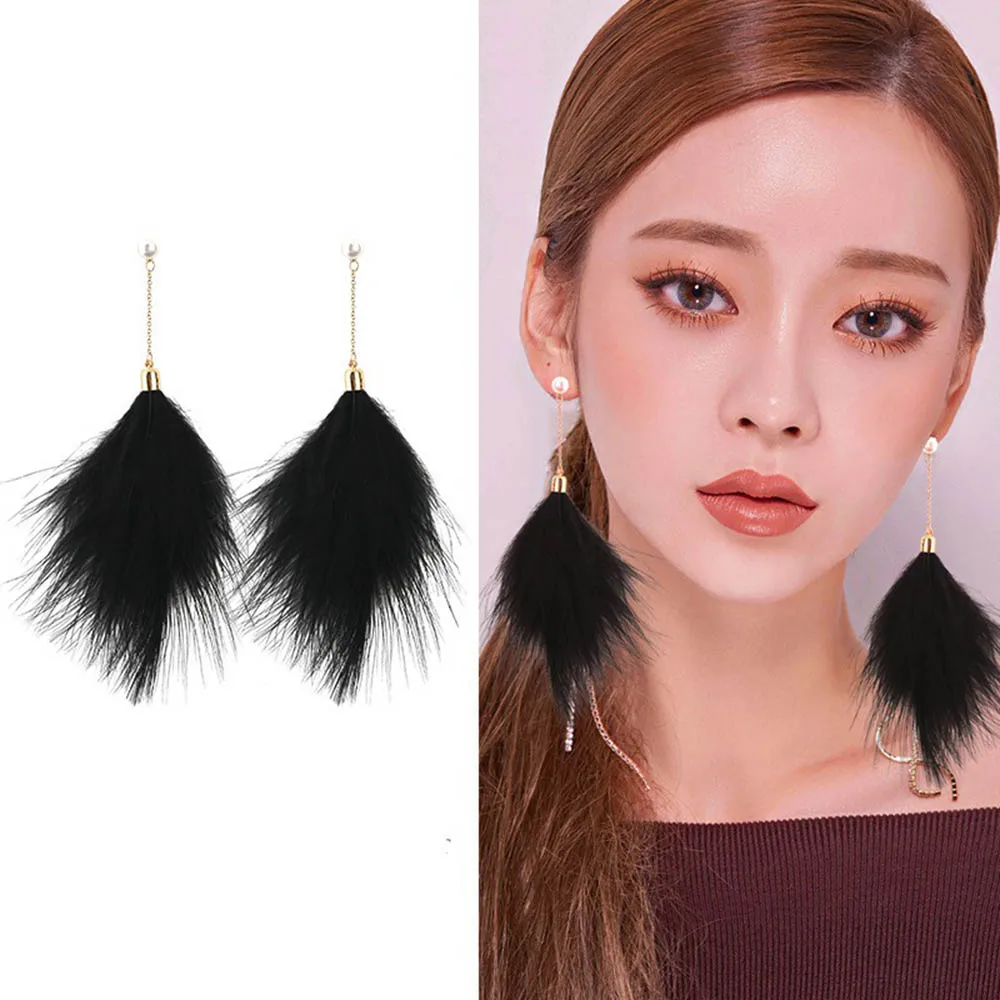 Модные серьги с перьями женские темпераментные милые длинные