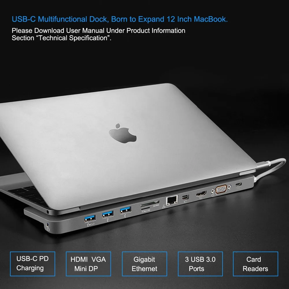 Многопортовый адаптер типа C 4K Совместимость с кабелем Thunderbolt 3 USB к 0/HDMI/VGA/Mini