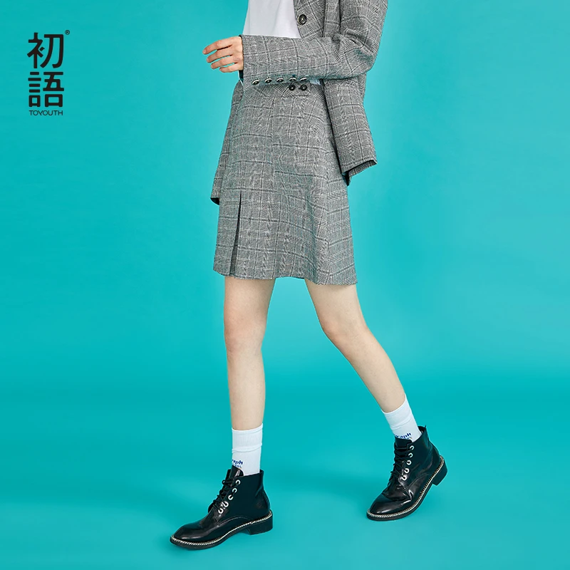 Toyouth новый A Line Элегантный дизайн клетчатые юбки Для женщин Осень молния Англия
