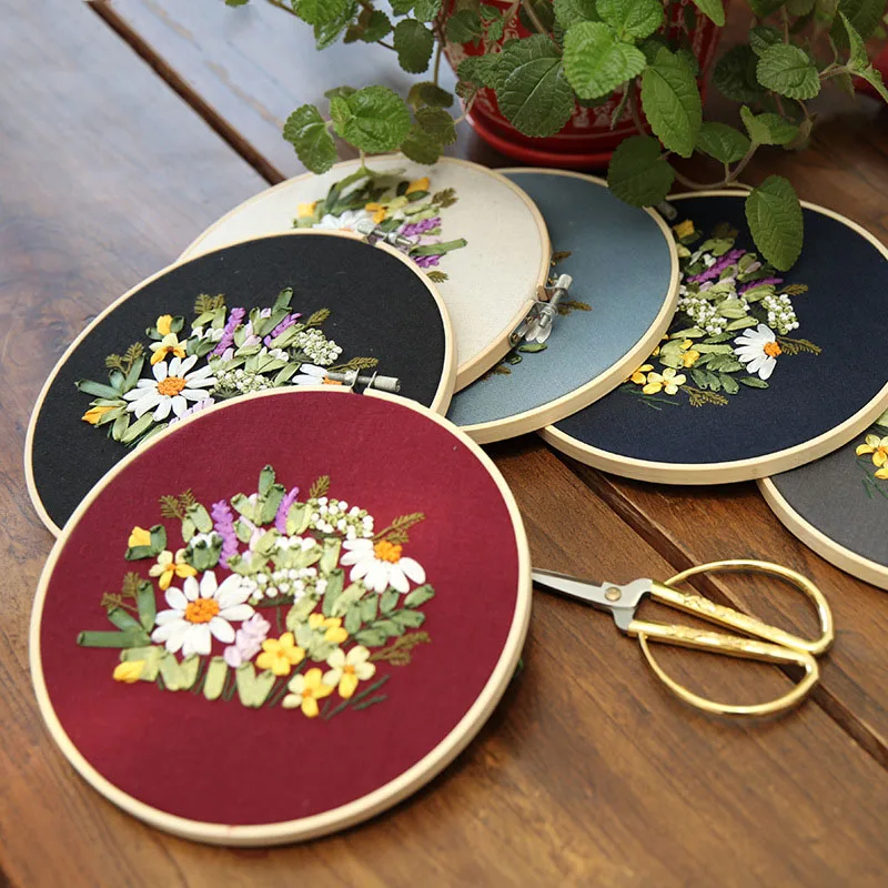 Новые DIY Ленточные Наборы для вышивания с бамбуковые обручи начинающих Рукоделие