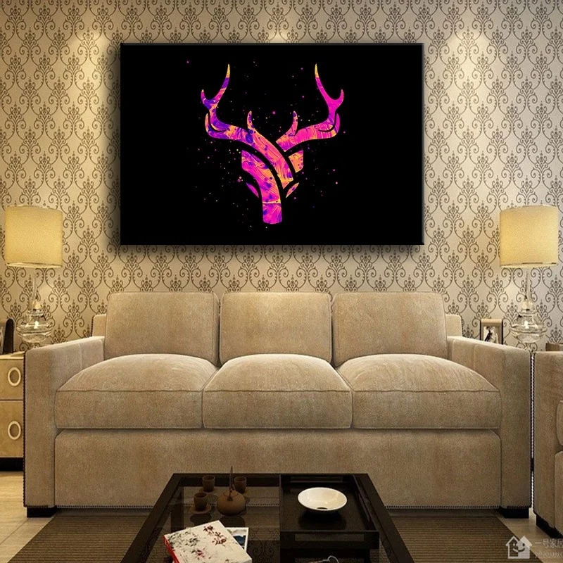 Canvas Print Painting Home Decor 1 Piece Artistic Abstract Deer Horns Pictures Pink Elk Animal Poster Living Room Wall Art Frame | Дом и сад
