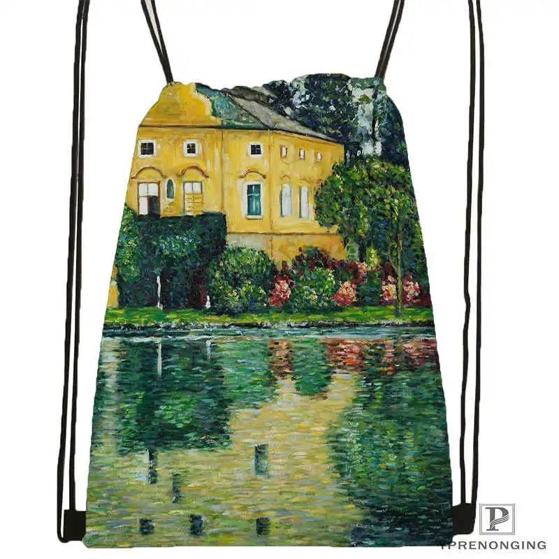 Drawstring Backpack Пользовательские искусства Густав Климт#9 Drawstring сумка-рюкзак милый рюкзак детский Ранец(черный назад) 31x40 см#180531-02-40 - Цвет: Drawstring Backpack
