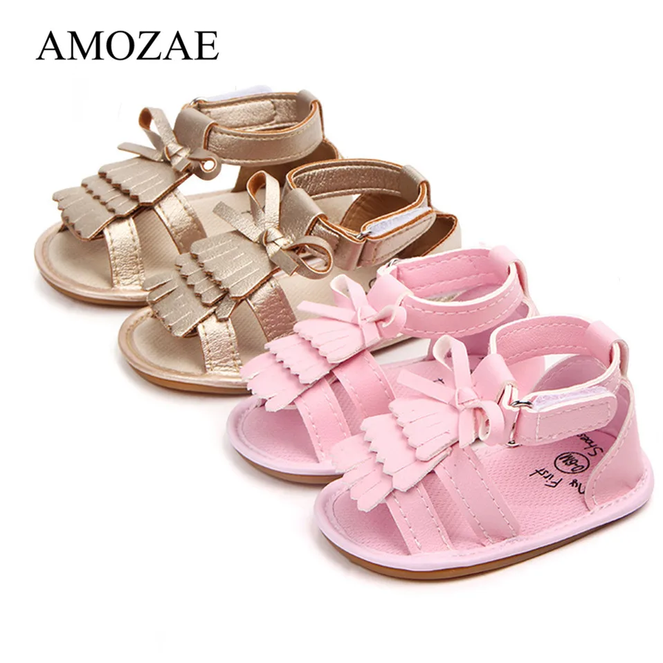 

Baby Girl Sandals For Newborn Summer Bebek Sandalet PU Leather Tassel With Bow Infant Toddler Sandals Rubber Soles Kids Shoes