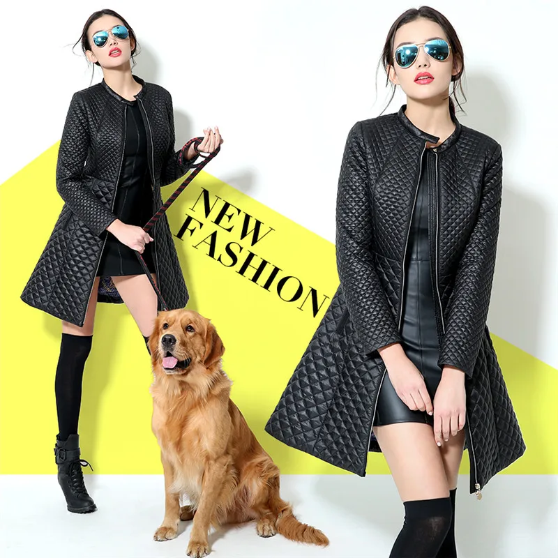 Зимнее пальто для женщин 2019 Модная тонкая клетчатая куртка с хлопковой