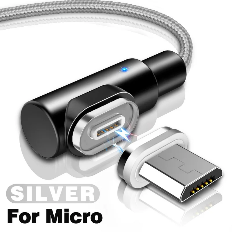 Silver Micro 1 M/2 M 3A Магнитный кабель для быстрой зарядки и передачи данных для samsung S9 S10 huawei P30 pro P20 Xiaomi Mi9 для type C/USB C Micro USB - Цвет: Silver Micro