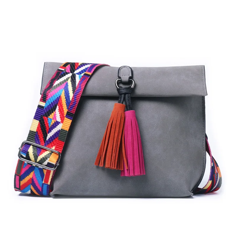 DAUNAVIA Women Bag Crossbody Tassel Shoulder Bag Women Luxury Handbags Women Bags Designer Brand Bohemian strap Bag for women - Цвет: Серый