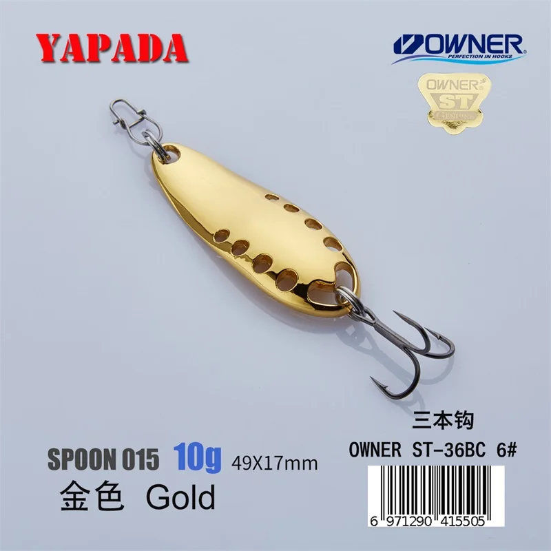 YAPADA ложка 015 сплетни 10 г/15 г владелец тройной крючок многоцветный 49-54 мм металлический цинковый сплав ложка рыболовные приманки для окуня - Цвет: Gold 10g