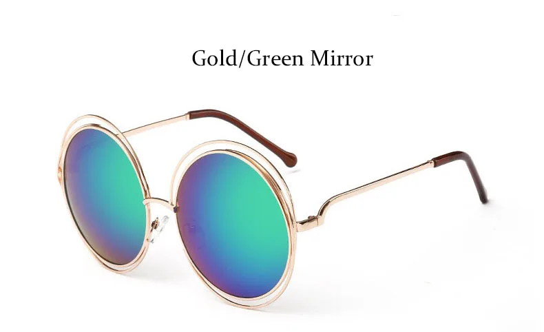 Gold Green Mirror Круглые Женские солнцезащитные очки, Ретро стиль, Зеркальные Солнцезащитные очки для женщин, роскошные коричневые линзы, женские солнцезащитные очки, большие винтажные очки Oculos - Цвет линз: Gold Green Mirror