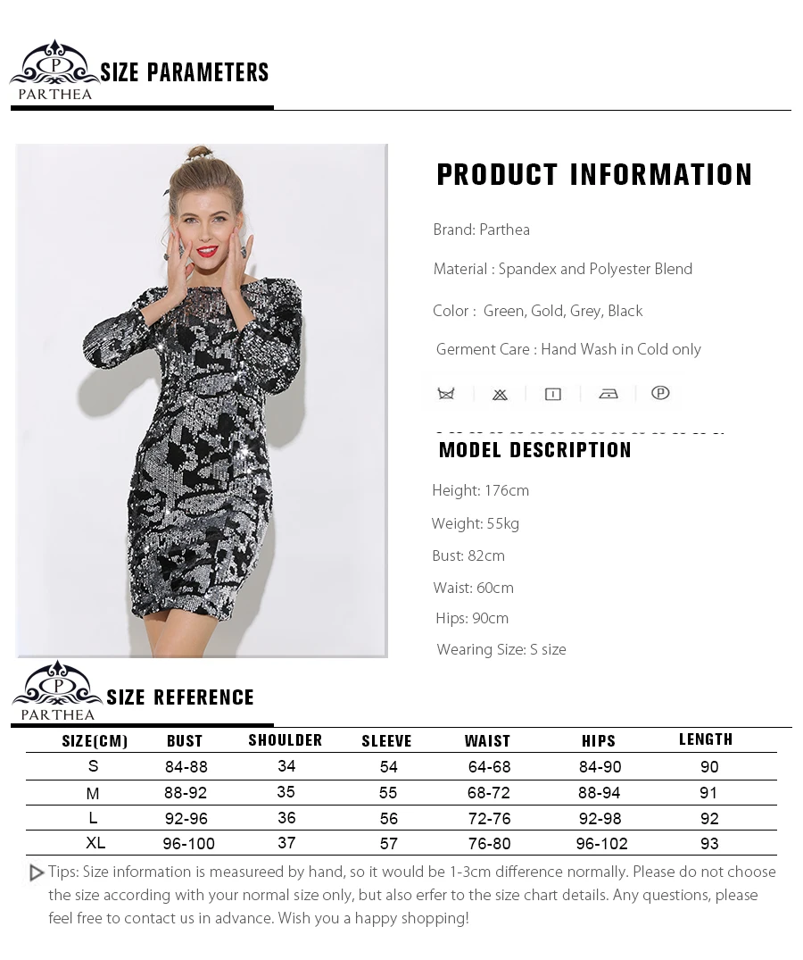 Parthea платье с золотыми блестками с длинным рукавом Bodycon Вечерние зимнее платье Для женщин Элегантный сексуальное платье Клубные Платья Vestidos De Festa