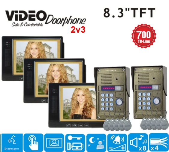ZHUDELE 8 3 дюйма цветной TFT LCD Видео сенсорная панель монитор дверной звонок Домофон