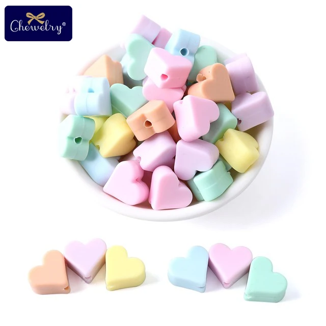 Candy Color Heart CHEWELRY силиконовая бусина 40 шт. детский силиконовый Прорезыватель в форме сердца пищевой детский Кулон Жемчужный силиконовый маленький стержень детские товары игрушка - Цвет: Candy Color Heart