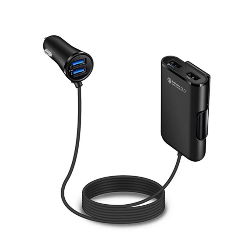 Black Мульти USB порт QC 3,0 зажим для заднего сиденья автомобильное зарядное устройство удлинитель длинный кабель для Iphone заднее сиденье автомобиля Быстрая Зарядка адаптер - Тип штекера: Black