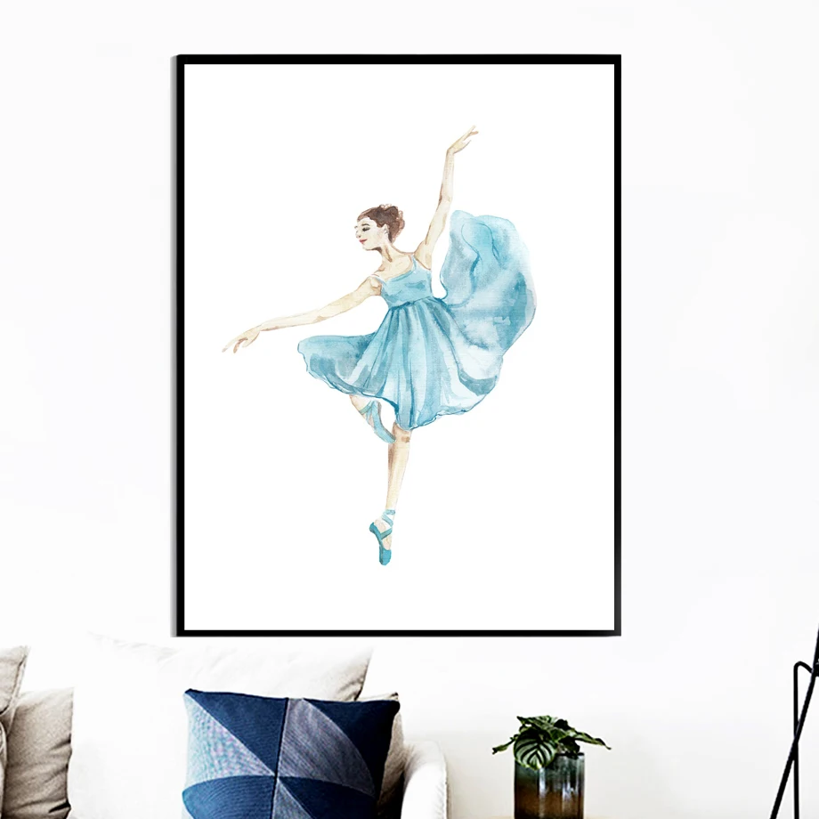 Плакаты и принты в скандинавском стиле для танцев балерины акварельные