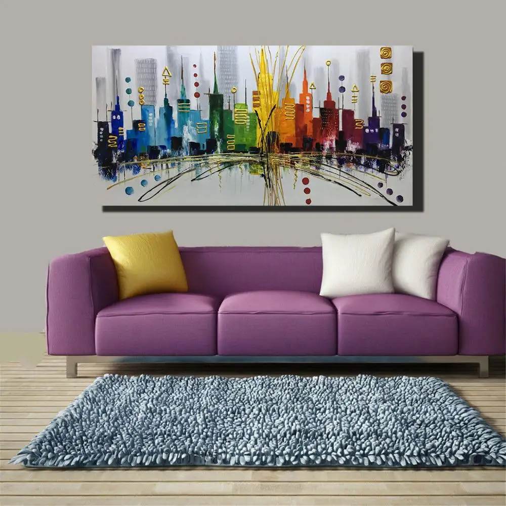 100% ручная роспись городской пейзаж Современная картина маслом на холсте