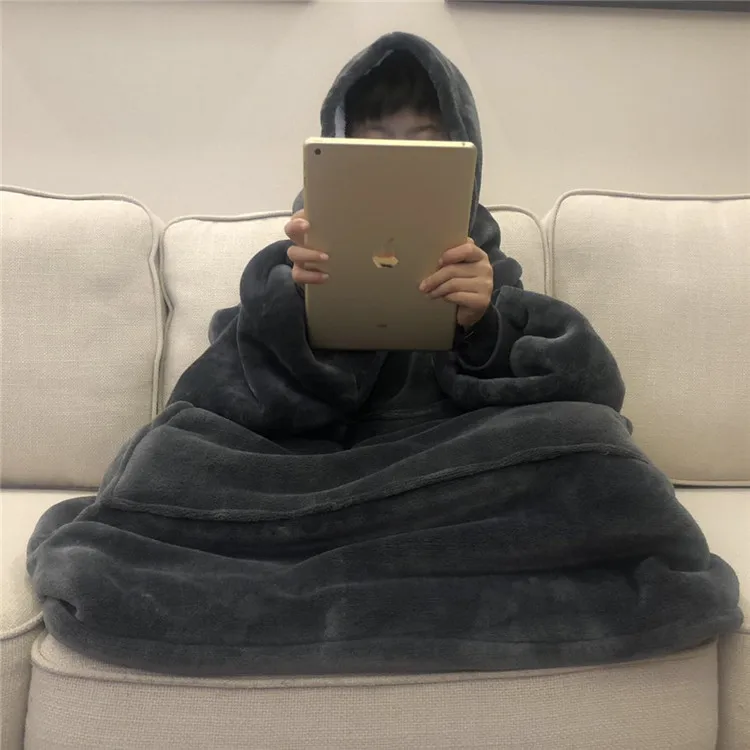 Winter Thick Comfy TV Blanket Sweatshirt Solid Warm Hooded Blanket Adults and Children Fleece Weighted Blankets for Beds Travel