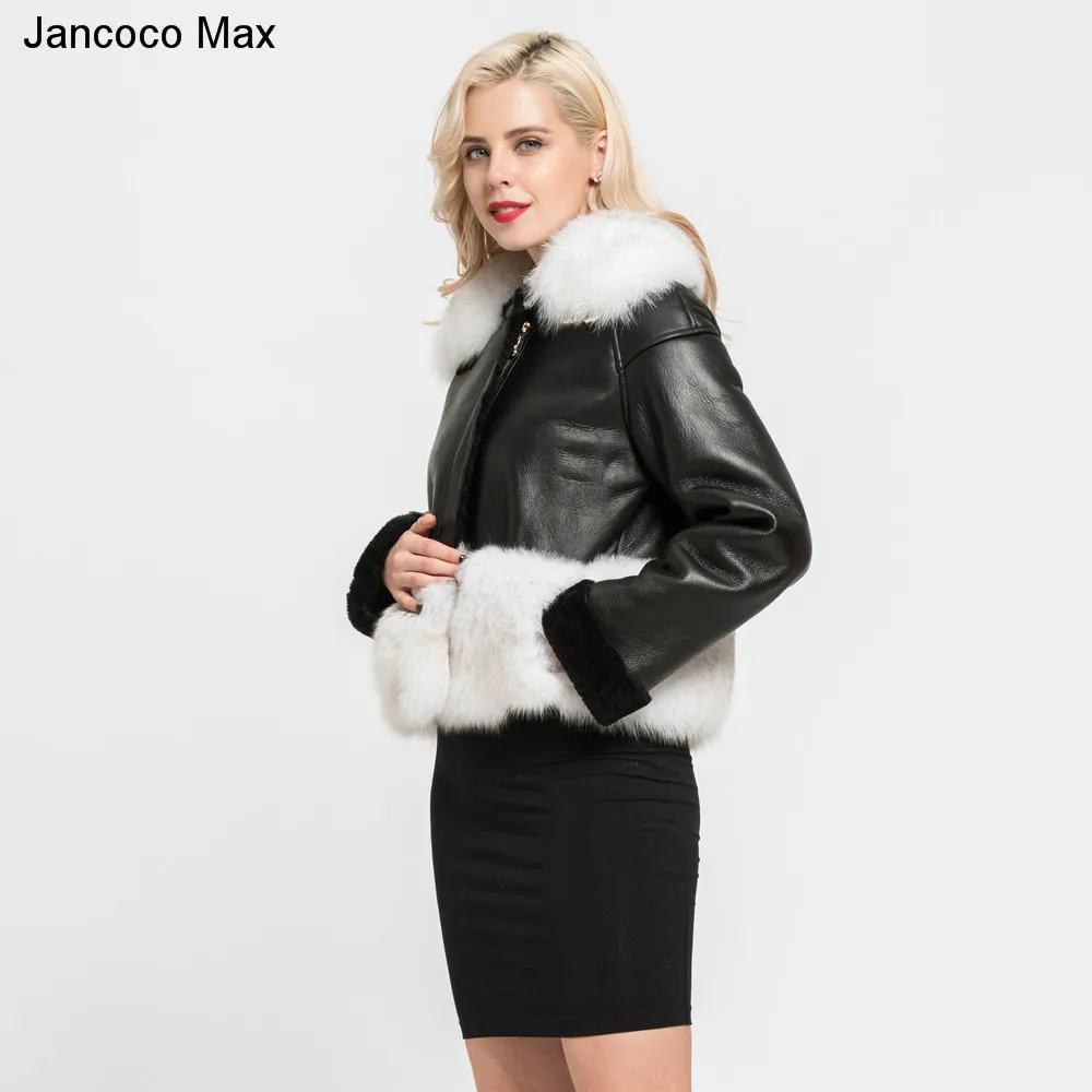 Jancoco Max Новое поступление Женская куртка из натуральной овечьей кожи пальто с воротником из лисьего меха Подкладка из натурального меха модное пальто S7165