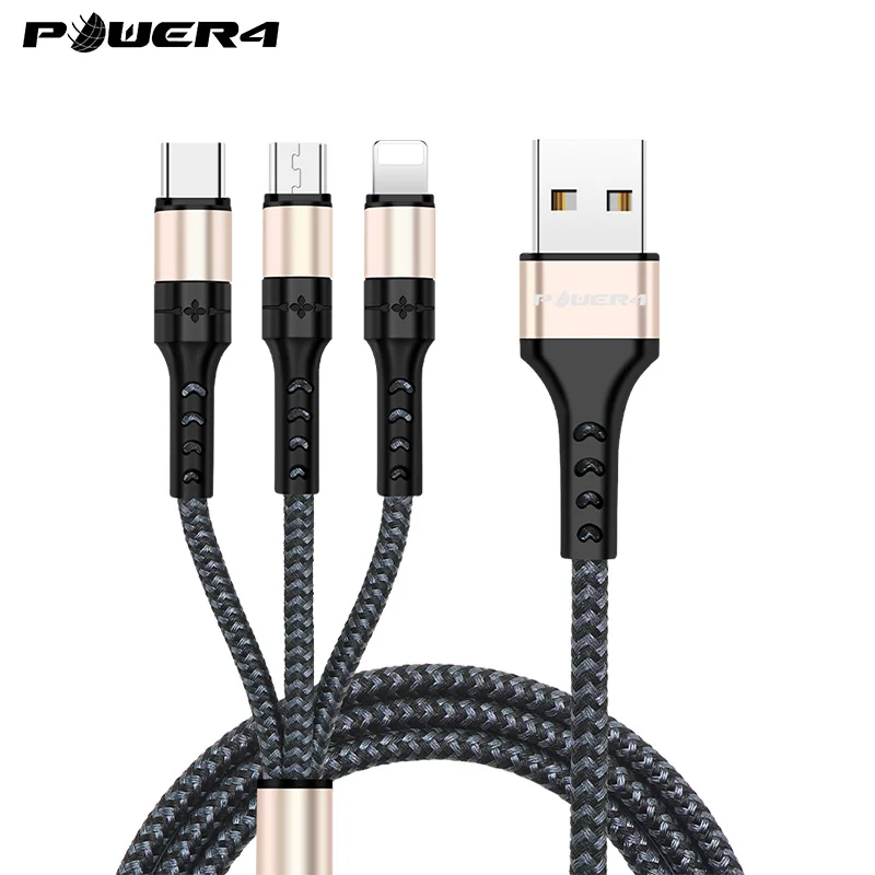 Серый Power4 мобильный телефон 3 в 1 USB кабель с Micro USB/type C зарядный разъем для Lightning iOS Android телефон зарядное устройство - Цвет: Серый