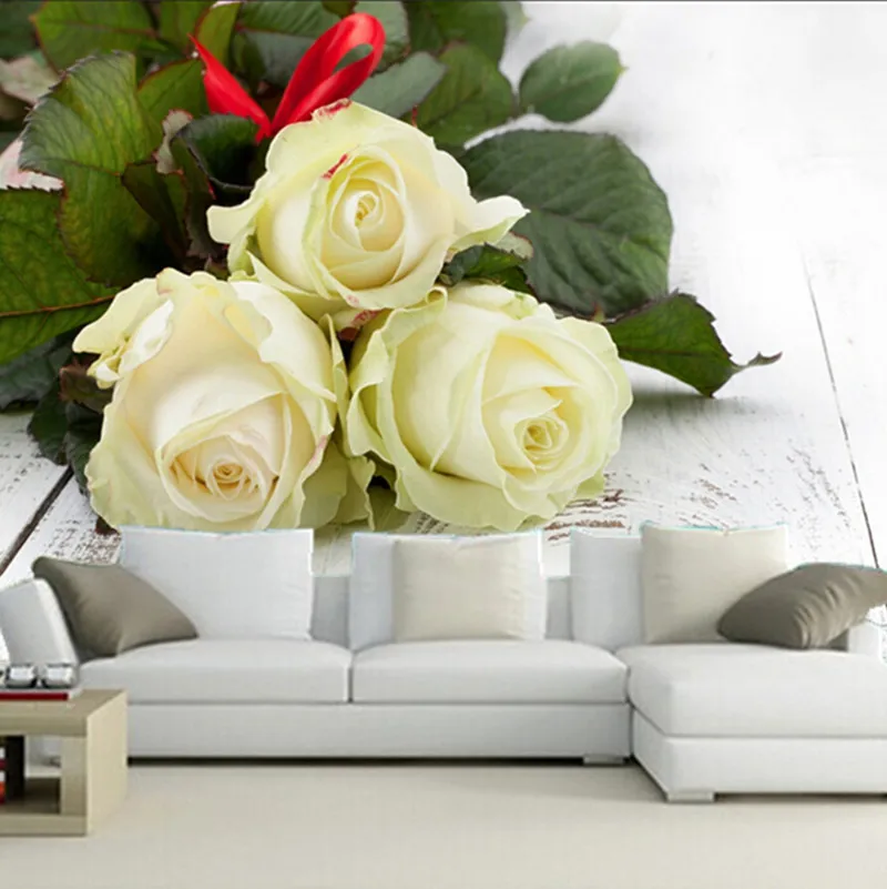 

Custom 3D murals,beautiful romantic three white roses wallpaper papel de parede,living room sofa TV bedroom background wallpaper