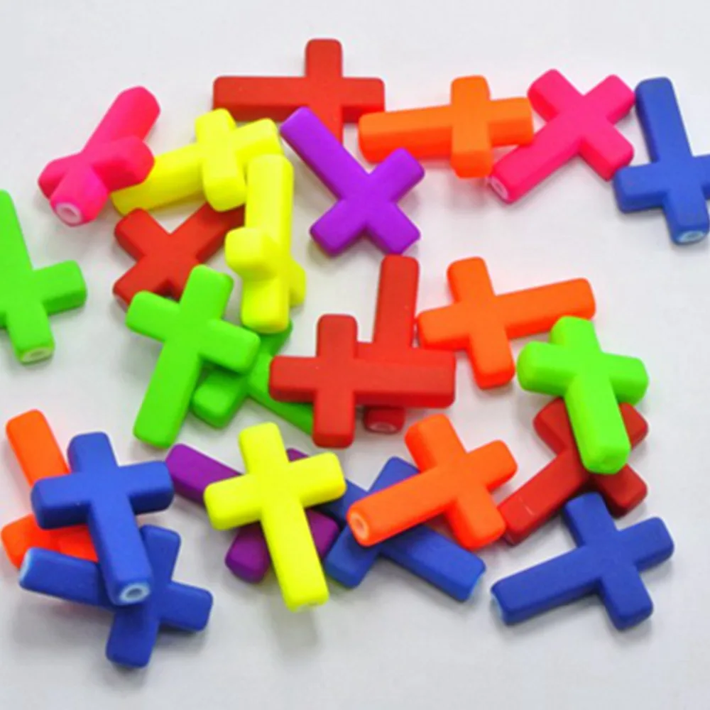 

50 Mixed Fluorescent Neon Beads Acrylic Cross Beads Charms 16X12mm Rubber Tone
